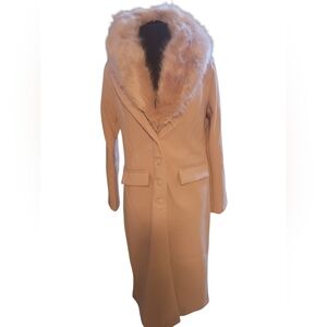 PINK New Haute Monde Tan Fur-Trimmed Trench Coat. PINK
